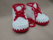 Crochet Baby Shoes White Red