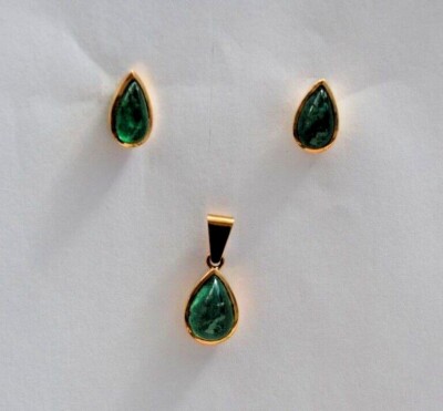 Smeraldo Set Gioielli IN 750K Oro Giallo, Goccia Finitura