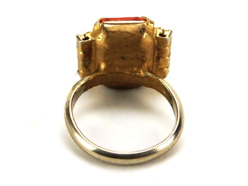 Gold Tone Cocktail Ring, Ruby Red Gemstone, Size 4.5, Presentation Case, JWL-335 - Picture 5 of 8