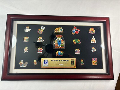 KRISTIN & HAKON Mascot Winter Olympics Framed 19 PIN SET Limited Edition 302/500