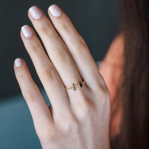 Black Diamond Ring - Gold Open Ring - Geometric Ring by Divine Art With Soul - Picture 7 of 8