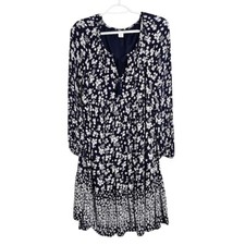 OLD NAVY Long Sleeve Dress NAVY BLUE & WHITE Floral size S Boho Peasant Feminine