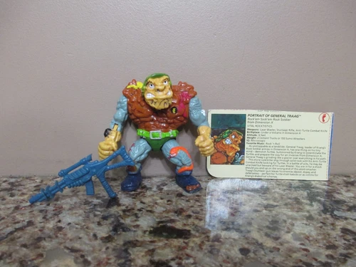 Vtg. 1989 Playmates TMNT GENERAL TRAAG Action Figure w/ Portrait Card & Weapon