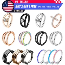 Surgical Steel Septum Clicker Nose Ring Hoop Lip Helix Daith Tragus Earrings 16G