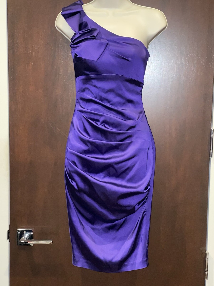 open lace back dress Mac Duggal Ruched Top Women's Halter Gown - Purple
