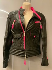 Womens Philipp Plein Couture Switzerland Black Pink Leather Jacket Size S