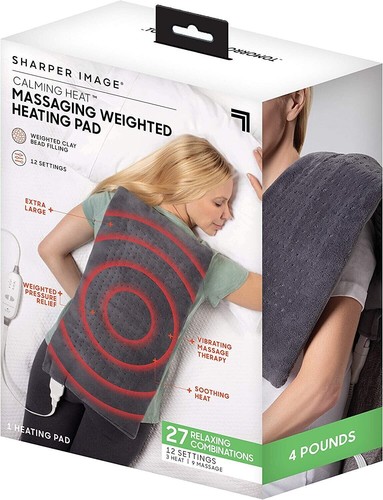 Calming Heat Massaging Weighted Heating Pad by Sharper Image (Gray)-Refurbished
