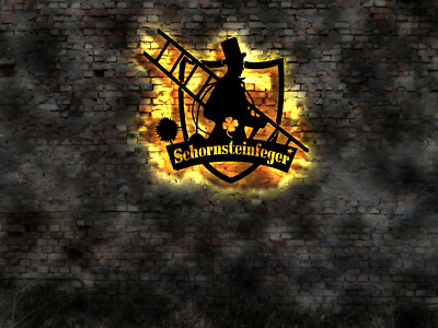 Neon sign chimney sweep fireplace broom coat of arms sticker sign decoration cylinder