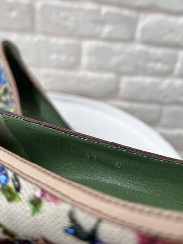 Gucci Multicolor Floral Printed Canvas Bamboo Horsebit Pupms Heels Size 37 - Picture 8 of 10