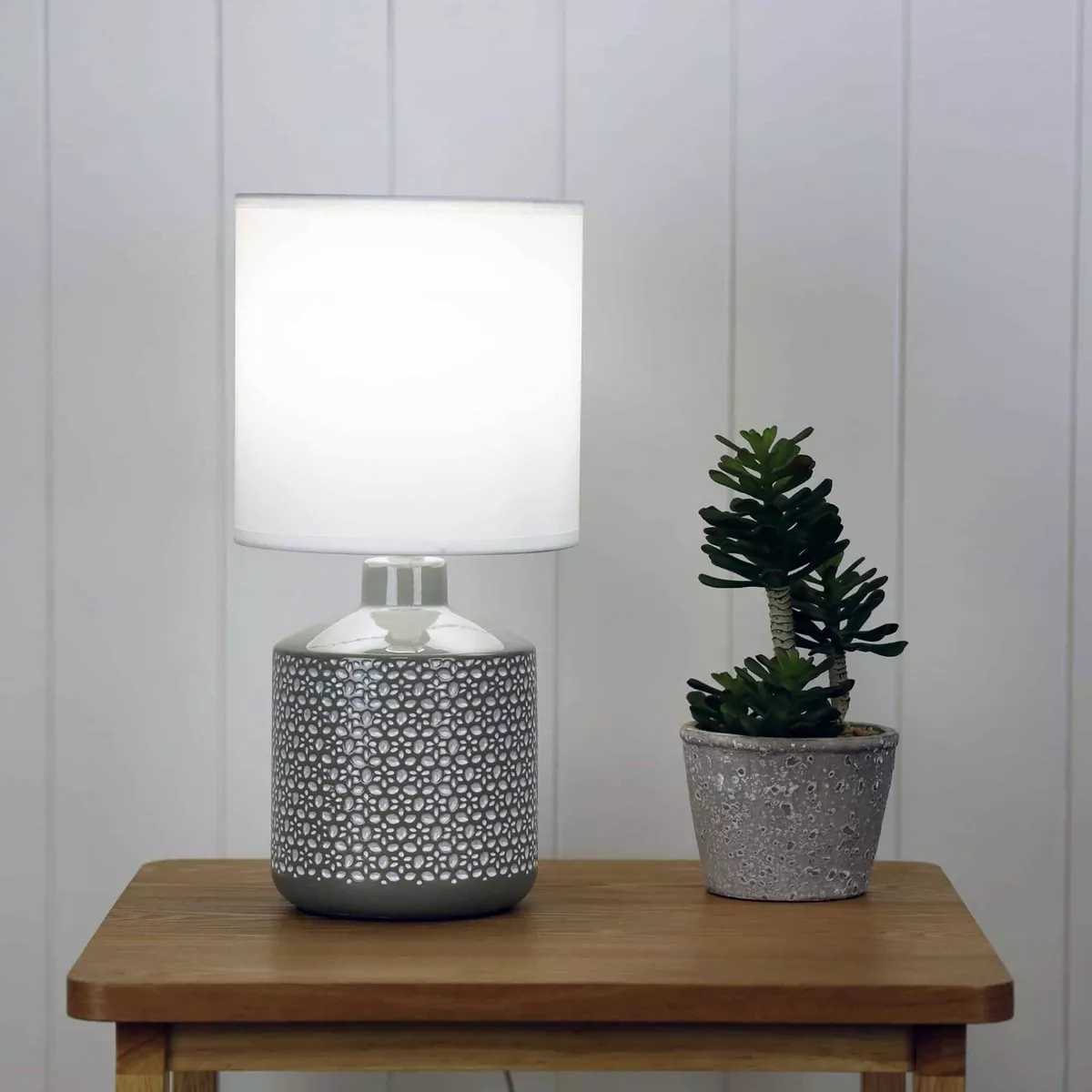White and cheap grey lamp