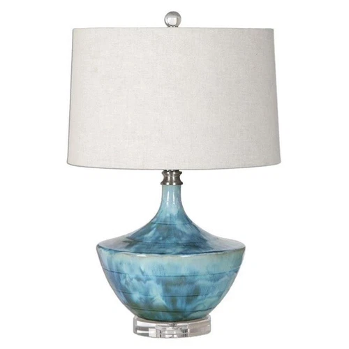 Uttermost Chasida Mid-Century Ceramic and Crystal Lamp in Blue/Beige - Picture 2 of 4