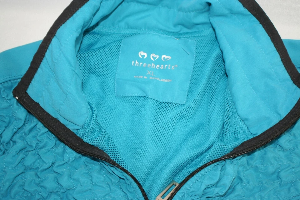Cortavientos Three Hearts ligero cremallera completa verde azulado para mujer XL Foto 2 de 4