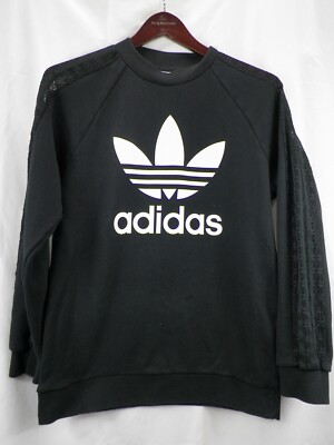 Adidas Womens Trefoil Pullover Sweatshirt Black With Lace on