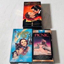 VHS Lot of 3 Classic Films - Wizard of Oz - Picnic - Gone With The Wind
