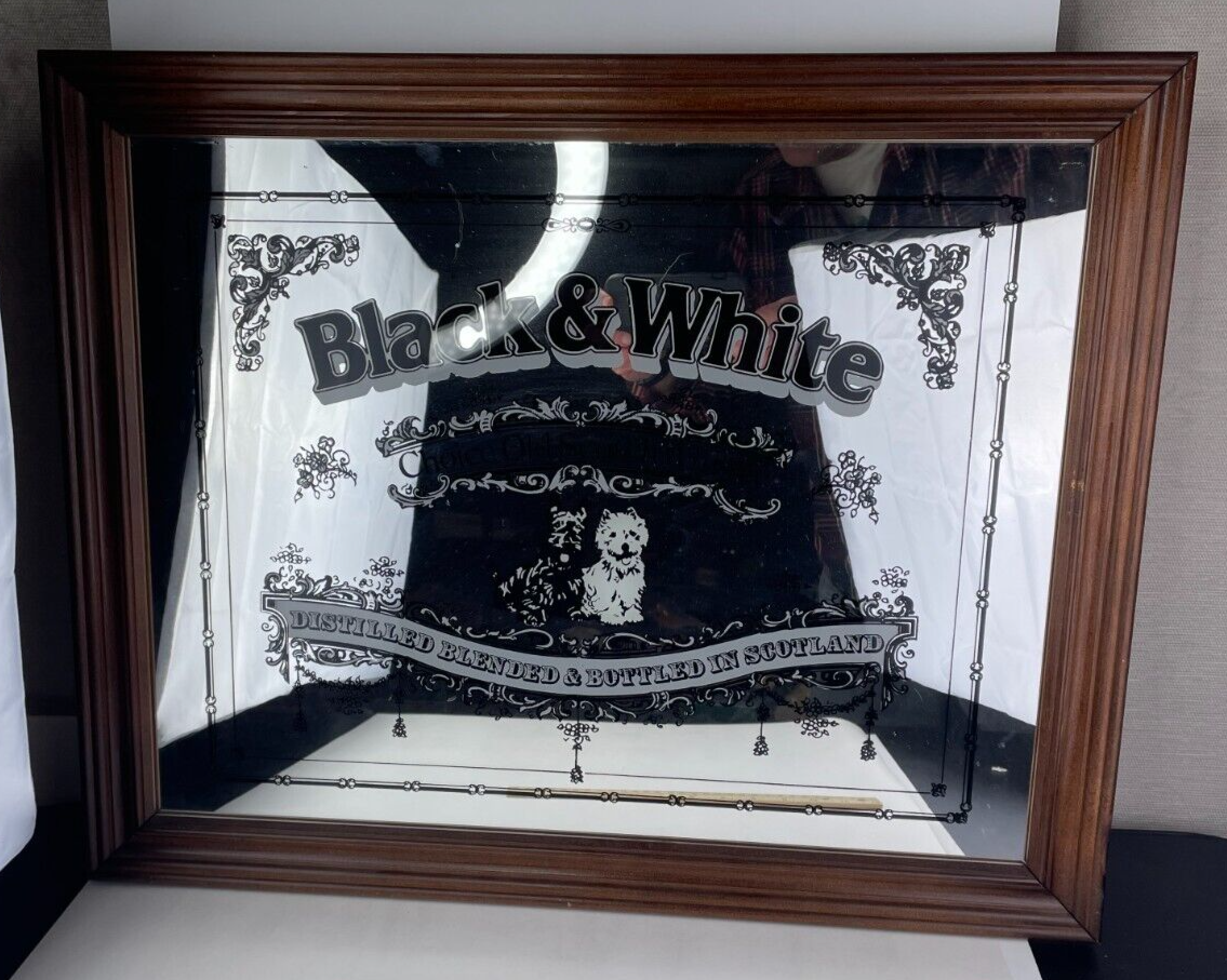 Vintage Black & White Scotch Whisky Mirror Display Scottie