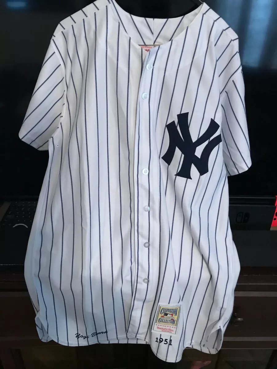 Men's Nike Yogi Berra New York Yankees Cooperstown Collection Navy  Pinstripe Jersey