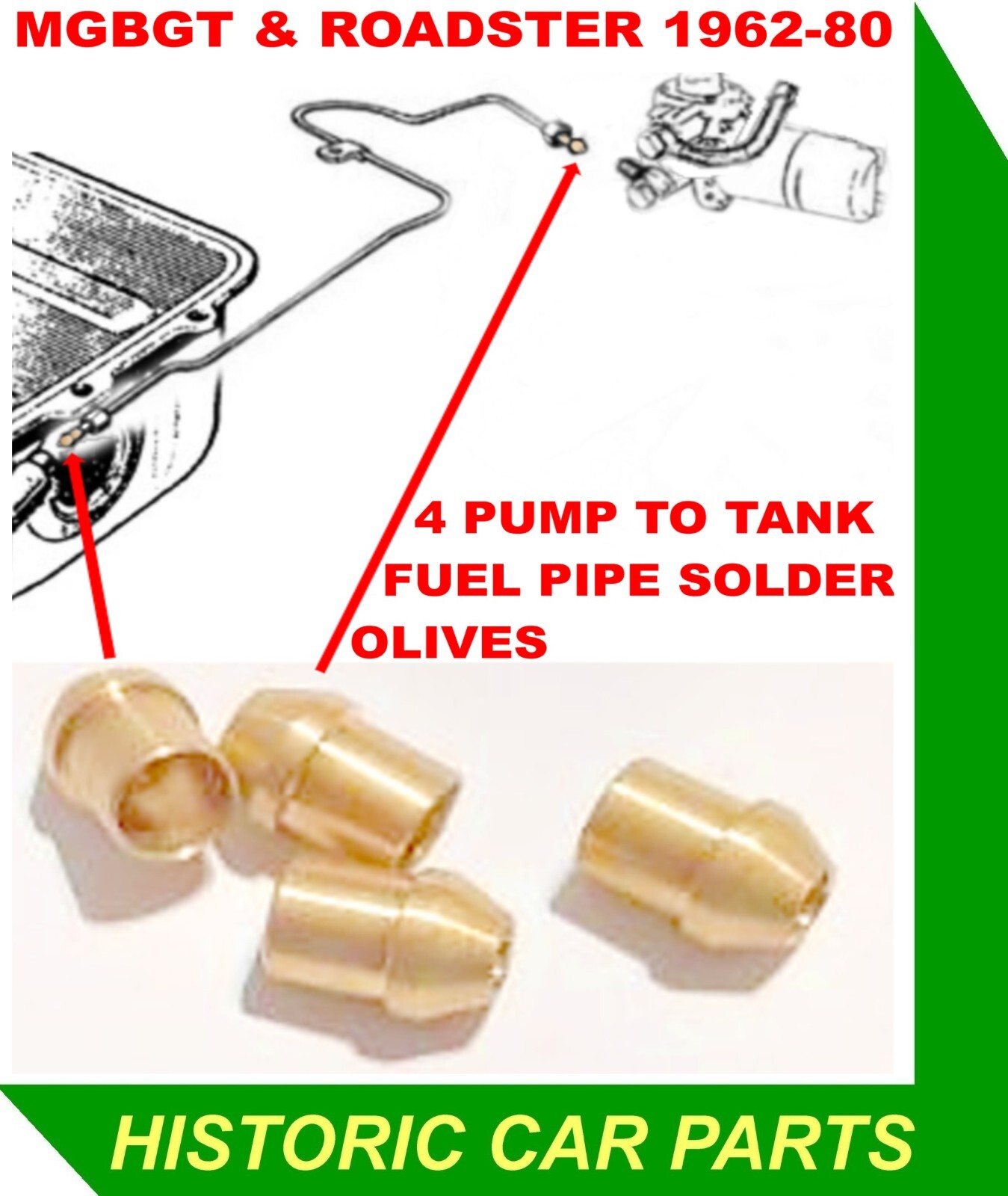 SOLDER OLIVES for TANK to FUEL PUMP PIPE on MGBGT MGB GT Roadster 1962