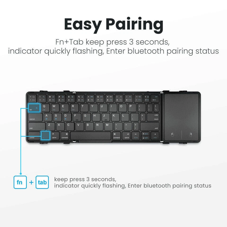 Triple fold Business Folding Keyboard Mini Charging Touch Bluetooth Keyboard - Image 3 of 4
