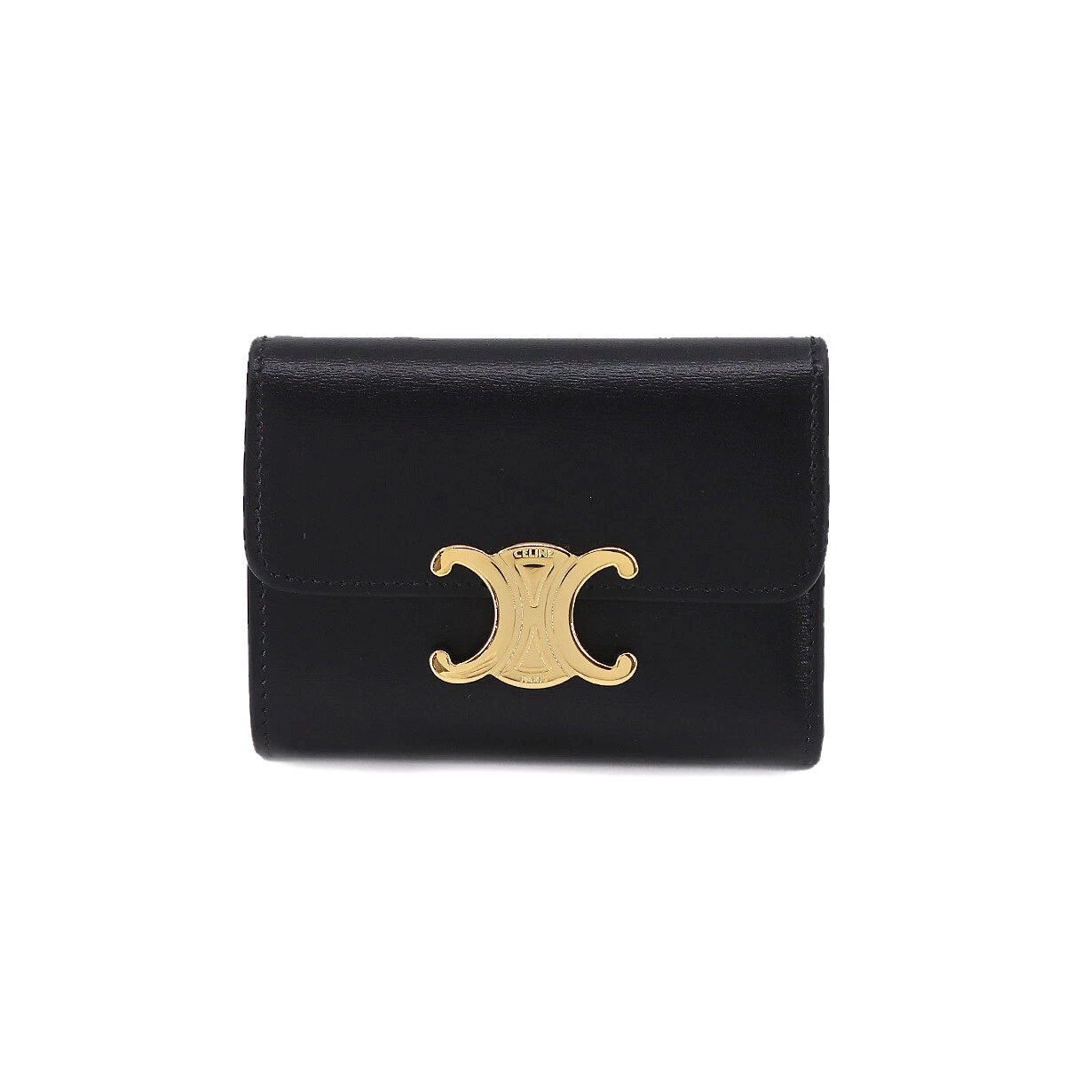 CELINE Triomphe Compact Wallet With Coin Leather Black 10I653DPV 90204614