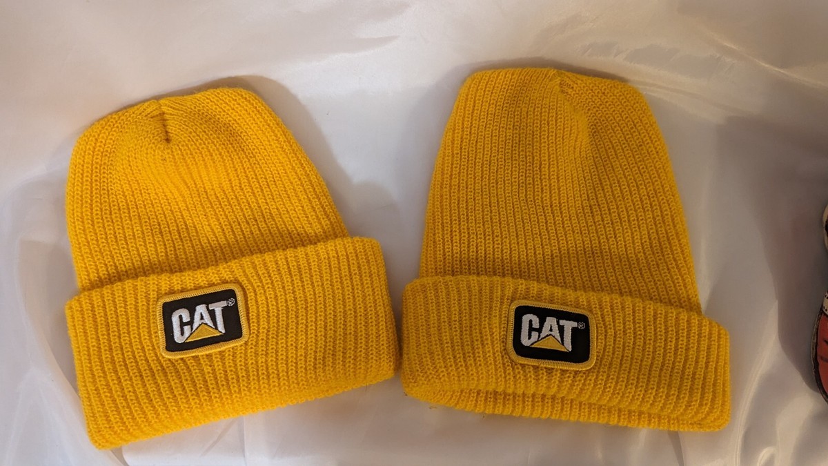 Vintage Yellow CAT DIESEL POWER Winter Knit Hat With Patch Toque Beanie