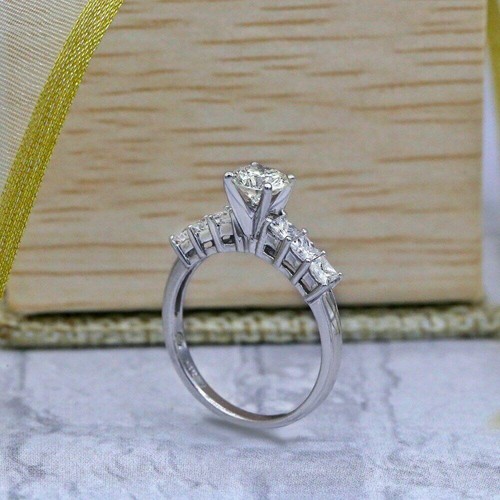 1.8ct Round Cut Lab-Created Moissanite Ring White Gold Plated Solitaire Women - Picture 2 of 6