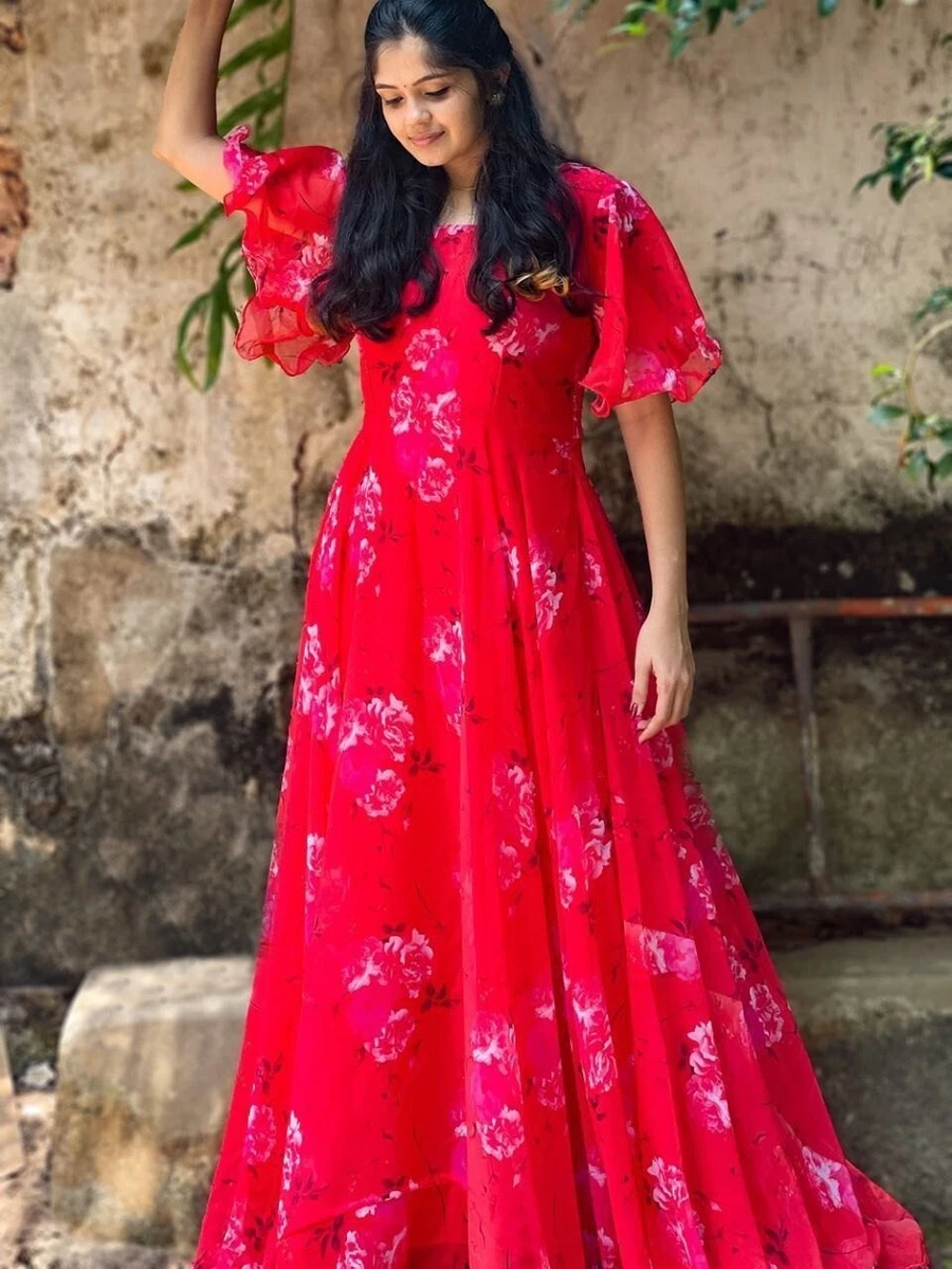 Pink Printed Umbrella Sleeves Gown, Stitched at Rs 2000/piece in Surat |  ID: 25283998697