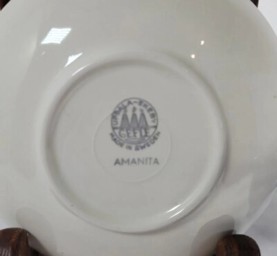 Upsala Ekeby Gefle Tea Cup And Saucer Aminita Blue White Polka