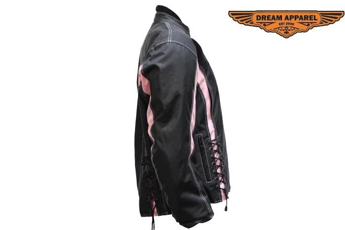 Durable Textile Black Women Classic Fit Motorcycle Biker Front Laces Jacket - Image 2 of 4