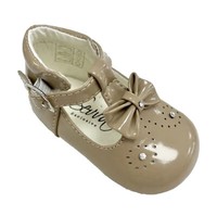 Baby Girls T-Bar Bow Pram First Walking Shoes UK 4 Camel Spanish Style NEW