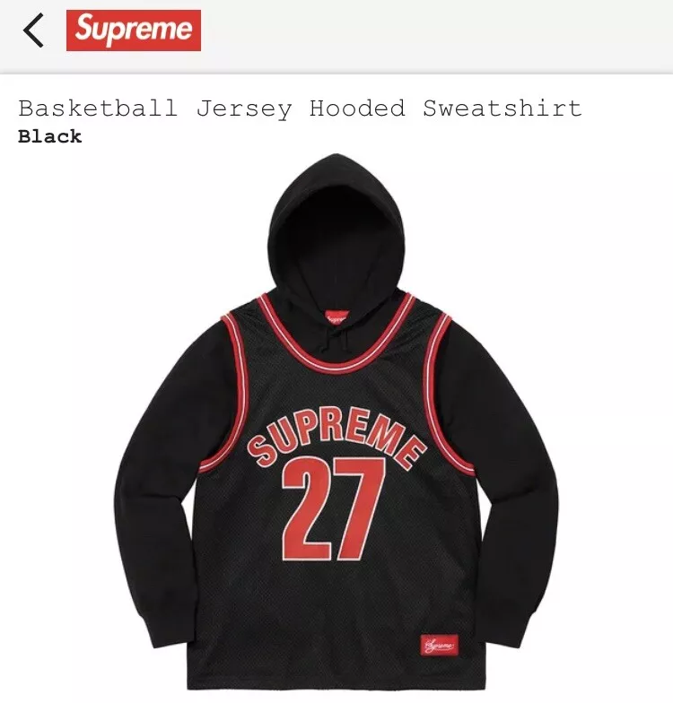 Supreme Basketball Jersey Hooded Sweatshirt Black Size Medium M SS21 NYC FTP