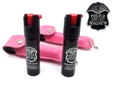 2 Police Magnum pepper spray .75oz pink keychain holster self defense protection