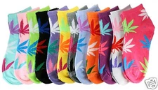 12 Pairs Womens Ankle Quarter Socks Size 9-11 Marijuana Weed Leaf Fashion Casual