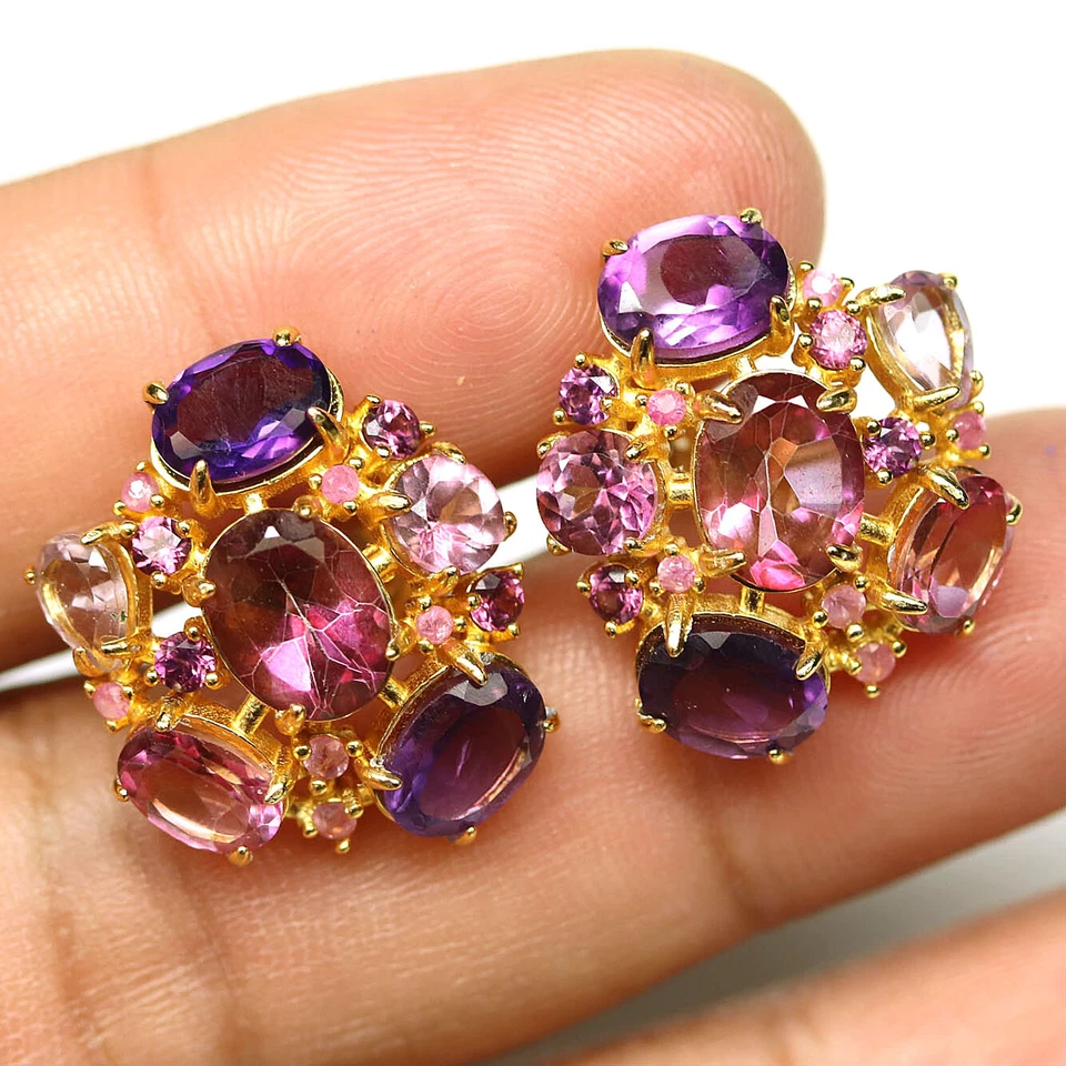 Pendientes Navidad Plata 925 Rosa Topacio Místico, Amatista, Zafiro Rodoita Foto 2 de 4