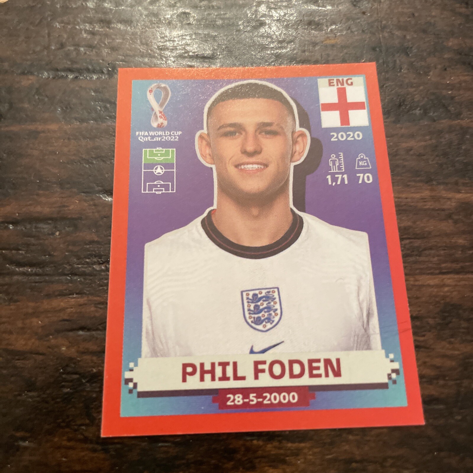 2022 FIFA World Cup Qatar Panini Sticker Red Parallel Phil Foden England