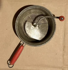 Vintage Foley Food Mill Manual Masher/Grinder/Ricer/Strainer  Red Wooden Handle