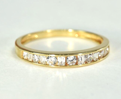 14 Karat Round Baguette Cubic Zirconia Wedding Band Ring