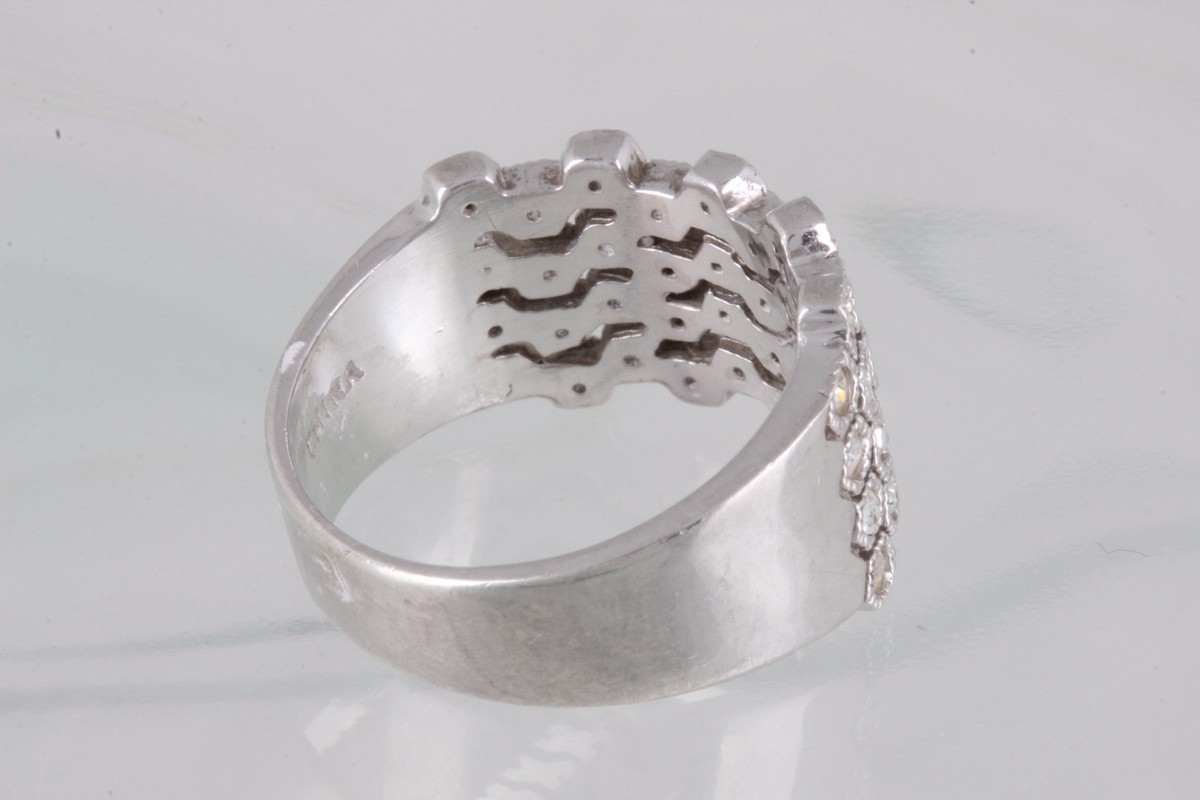 CHINA HAN STERLING SILVER CLEAR STONES WIDE BAND RING SIZE 7