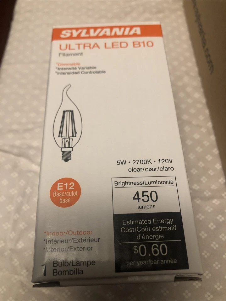 Sylvania Ultra LED B10 5W Filament Dimmable Clear 71169 *Box Of 6* - Image 2 of 4