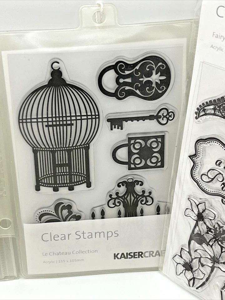 BONITO Lote 8 Juegos de Estampillas Acrílicas Transparentes Kaisercraft Mariposa Hadas Música Encaje Fuente Foto 4 de 4