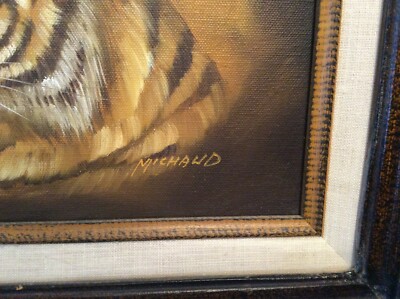 Vintage Mid Century Modern Original Painting of TIGER Framed 8