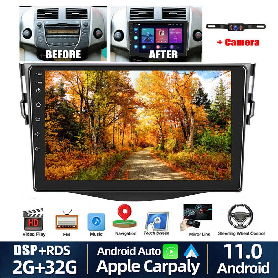 For 2006-2013 Toyota RAV4 Head Unit Apple CarPlay & Android Auto Mirror Link Cam - image 4 of 4