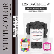 BACKFLOW Colored Unscented Incense Cones 1.25" multi-colors for waterfall burner
