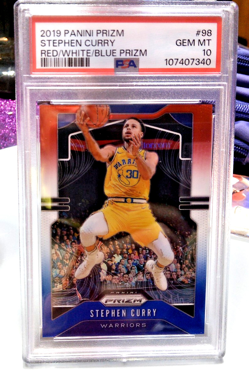 2019-20 PANINI PRIZM STEPHEN CURRY PSA 10  #98 RED WHITE BLUE