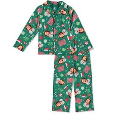 Elf 2 Piece Kids Christmas Pajamas - Matching Loungewear Set - Collar Coat St...
