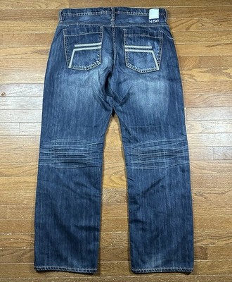 Helix N56 Loose Straight Jeans Mens 36x34 Dark Wash Whiskered Skater Grunge Y2K