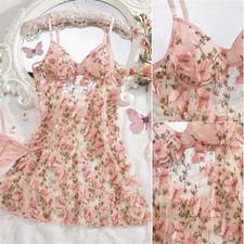 Sexy Lingerie Set Lace Sheer Babydoll Butterfly Floral Dress Pant Cute Sleepwear