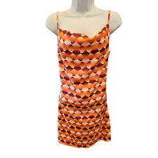 Cowl slip mini dress adjustable sz M bright geometric orange ombre flirty UO 