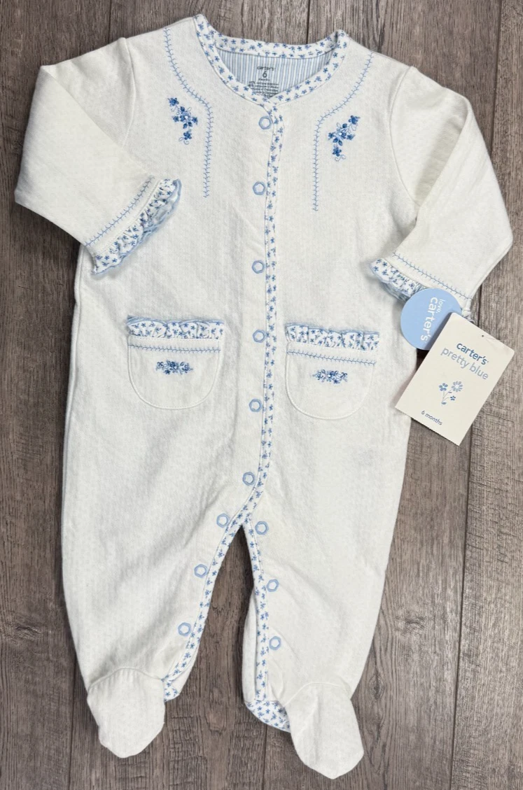 Baby Girl Clothes New Vintage Carter's 6 Month Pretty Blue Floral Footed Outfit