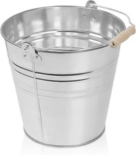 TRADITIONAL GALVANISED STRONG STEEL METAL BUCKET WITH WOODEN HANDLE 9L To 18L