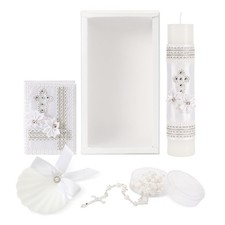 5 PCS Baptism Candle Set for Boys and Girls,White Baptism Kit Candle,Towel,Sh...